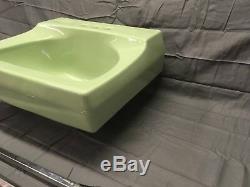 Vtg Retro Mint Jade Ceramic Bath Sink Chrome Legs Old Plumbing Fixture 791-17E