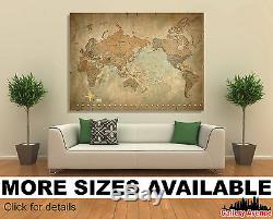 Wall Art Canvas Picture Print Antique Old Vintage World Map Star 3.2