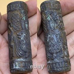 Wonderful Antique Near East Old Bronze Cylinder Bead Seal Circa 250BC