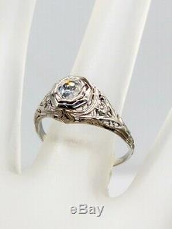 1920 Antique 3000 $ Vs F Old Cut Diamant Or Blanc 18 Carats Filigrane Bague Rare