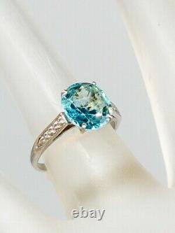 1920 Antique 3400 $ 5ct Ancienne Mine Cut Naturel Blue Zircon Platinum Wedding Ring