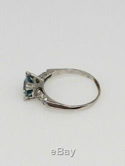 1940 Antique 2400 $ 2ct Old Euro Natural Blue Zircon Diamond Ring Platinum