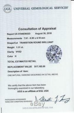 1.31 Certifié H Vvs2 Découpage Européen Transitionnel Vintage Ancien Diamant Ancien