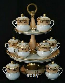 8 Pot De Crème Dessert Cups & 2 Niveaux Stand, Vieux Vieux Porcelaine De Paris, C1850 13