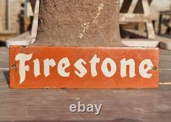 Affiche miniature en émail de porcelaine rare d'une ancienne publicité de pneu Firestone vintage et antique
