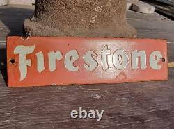 Affiche miniature en émail de porcelaine rare d'une ancienne publicité de pneu Firestone vintage et antique