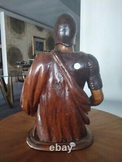 Ancien Légionnaire En Bois Sculpture Casque Métal Cuirass Tunic Rare Vieux 1600s