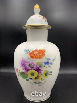 Ancien Meissen Porcelaine Vase Floral Or Décoration Couvercle Marque Rare Vieux 20ème