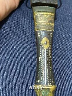 Ancien Millésime Dague Islamique Marocain Argent & Bronze Ancienne Épée De Jambiya Courbes