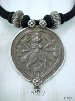 Ancien Vieux Collier Tribal Ancien En Argent Dieu Shiva Amulet Pendentif Hindu