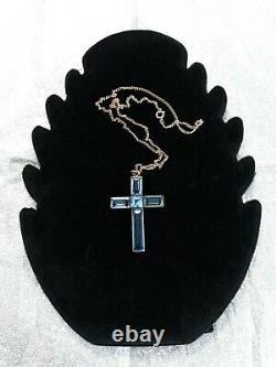 Ancien Vieux Verre Géorgien Vieux Bleu Large Cross Necklace Pendant