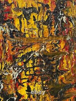 Ancien Vintage Old MID Century Modern Chunky Abstract Peinture À L'huile, 1960s