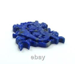Ancien Vintage Vieux Chinois Lapis Lazuli Sculpté Cherub Lettre C Pendentif