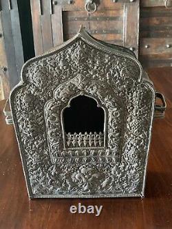 Ancien Vintage Vieux Extra Grand Temple Tibétain Ghau Gau Box 9 X 11,5 Pouces