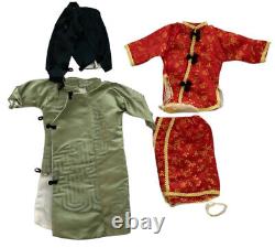 Ancien / Vtg Old Man And Woman Chinese Doll Set Rare 12 Pouces Supplémentaire Vêtements En Soie