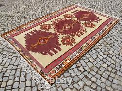Ancien tapis kilim vintage antique, tapis oriental en laine turque caucasien jaune 6x10