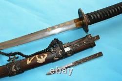 Ancienne Épée Japonaise Samurai Katana Ancienne Signée Damas Dague En Acier Combat