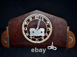 Ancienne Horloge Mantel Junghans Bureau Bois Allemagne Cadran Chime Key Rare Vieux 20ème