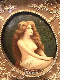 Ancienne Miniature Victorienne Vintage Portrait Redhead Nu Beaty Gilt Frame Old