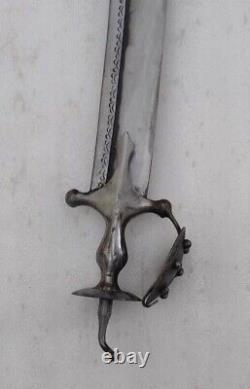 Ancienne Vintage Damas Épée Très Large Acier Au Carbone Vieille Rare Collectionnable