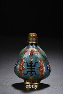 Ancienne bouteille à tabac exquise en cuivre émaillé cloisonné chinois antique vintage avec motif de chauve-souris
