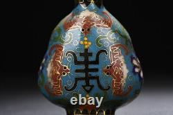 Ancienne bouteille à tabac exquise en cuivre émaillé cloisonné chinois antique vintage avec motif de chauve-souris