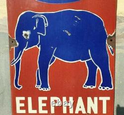 Année 1930 Old Antique Vintage Rare Esso Elephant Kerosene Huile De Porcelaine Enamel Signe