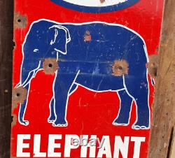 Annonce en émail de porcelaine rare vintage antique ancien ESSO Elephant Oil des années 1920