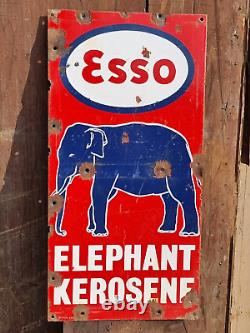 Annonce en émail de porcelaine rare vintage antique ancien ESSO Elephant Oil des années 1920