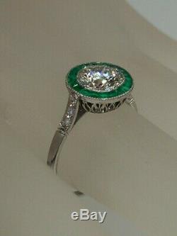 Antique 12 000 $ 2.50ct Emerald Colombienne H Vs2 Old Euro Diamond Ring Platinum