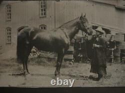 Antique 1880s Tintype Wild West Girl American Frontier Old Homestead Barn Horse