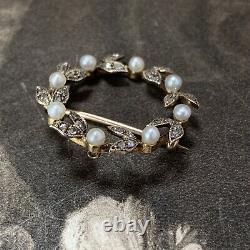 Antique 18ct Gold Old Mine Cut Diamond Brooch, Edwardian Platinum And Pearls