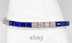 Antique 1920s $ 15 000 20ct Bleu Saphir Vs H Vieux Euro Diamond Platinum Bracelet