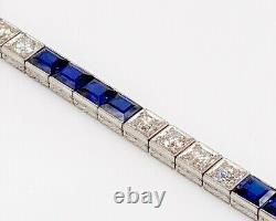 Antique 1920s $ 15 000 20ct Bleu Saphir Vs H Vieux Euro Diamond Platinum Bracelet
