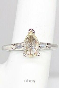 Antique 1920s $ 6000 1.55ct Old Pear Cut Vs L Diamond Platinum Wedding Ring
