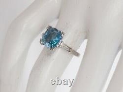 Antique 1930s Deco 4000 $ 5ct Natural Old Cut Blue Zircon Diamond Platinum Ring