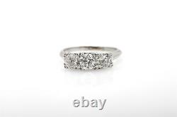 Antique 1940s Signé Lb 1.25ct Old Euro Diamond 14k White Gold Wedding Band Ring