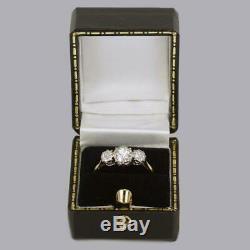 Antique 1.00ct Old Cut Européenne Diamant Or 18 Carats Vintage Edwardian Bague Trilogie