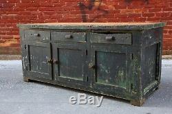 Antique 5ft Pays Magasin Comptoir Green Table Workbench Vintage Vieux Bureau De Peinture
