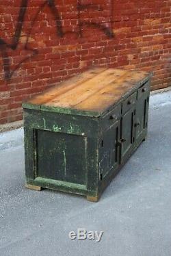 Antique 5ft Pays Magasin Comptoir Green Table Workbench Vintage Vieux Bureau De Peinture
