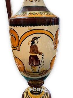 Antique Amphora Vase Quimper Earthenware Art Déco Brown Man Rare Vieux 20ème