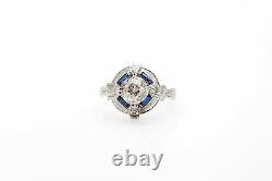 Antique Années 1920 $10k 1.50ct Old Euro Diamond Blue Sapphire 20k Gold Filigree Ring