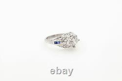 Antique Années 1920 1.50ct Old Mine Cut Diamond Blue Sapphire Platinum Filigree Ring
