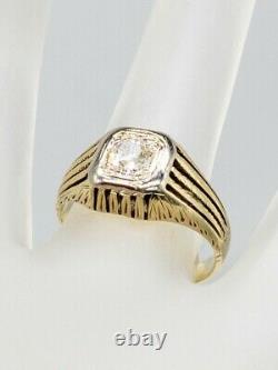 Antique Années 1920 $4500.85ct Old Euro Si1 J Diamond 14k Yellow Gold Mens Ring Band