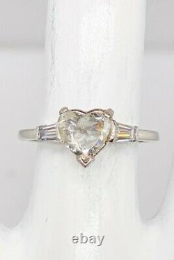 Antique Années 1930 $6000 Deco 1.32ct Old Heart Cut Diamond Platinum Wedding Ring Rare