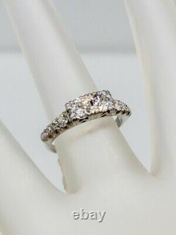 Antique Années 1930 Art Déco 1.25ct Old Euro Diamond Platinum Wedding Band Ring