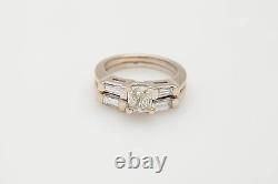 Antique Années 1940 $7000 2ct Old Cushion Cut Diamond 14k White Gold Wedding Ring Set