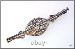 Antique Art Déco 14k Blanc Or 3/4 Ctw Old Mine Pin Brooch