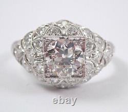 Antique Art Deco 1.55 Ct Diamant Platinum Bague De Fiançailles Old Miner Taille 6.5