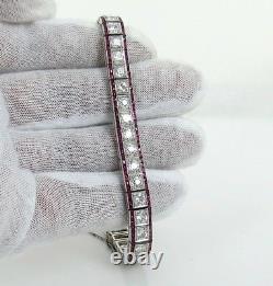 Antique Art Déco 9.0ct Ancienne Mine Cut Diamond & Ruby 6.5ct Platinum Bracelet